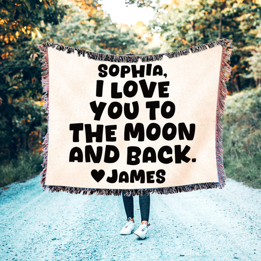 Anniversary Cotton Woven Blanket - I Love You to the Moon and Back Personalized